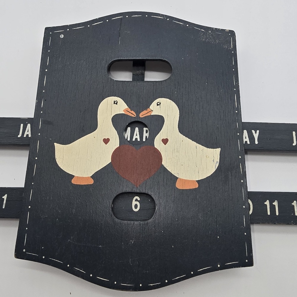 Vintage Wooden Perpetual Calendar Wall Hanging Blue Goose Farmhouse Sliding Date - Picture 3 of 6